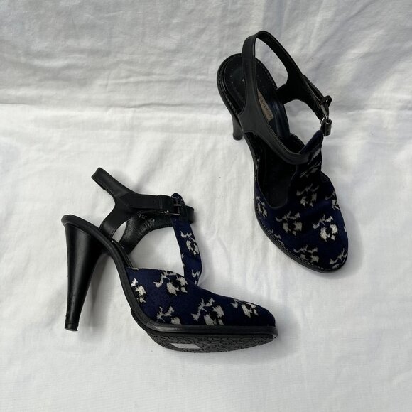 Opening Ceremony Jeanette Black & Blue Velvet Floral High Heel Sandals 41 EU - Picture 3 of 14